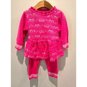 Self Design Woolen Co-Ordinate Warm Set in vibrant pink 12-18m